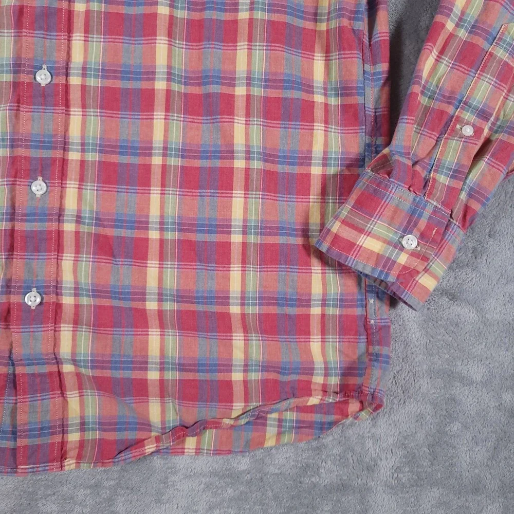 J Crew Shirt Mens Medium Red Yellow Blue Plaid Button Down Classic Cotton Casual